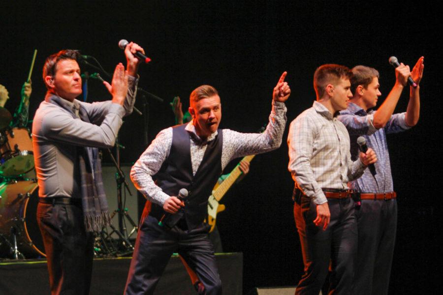 The Irish band Celtic Thunder sings to their audience during their concert in Ames at Stephens Auditorium on Oct. 17.