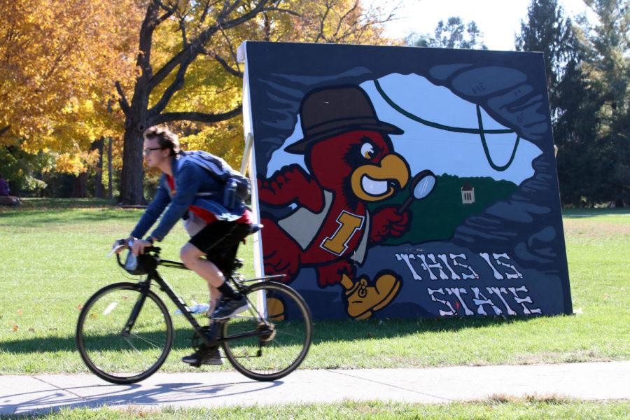 The Greek community displays banners featuring the 2018 homecoming theme “This is State” on central campus. The banner was created by Sigma Phi Epsilon, Chi Phi and Delta Gamma.