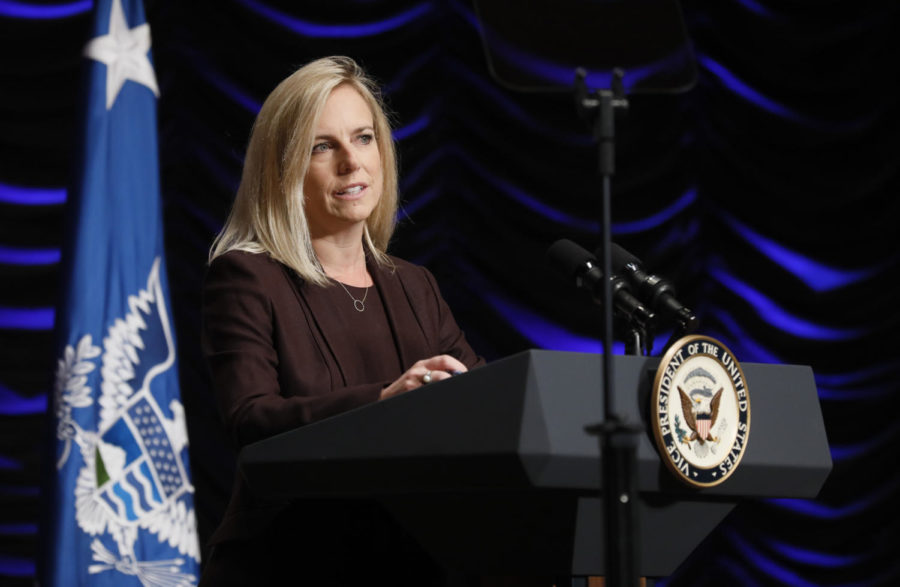 Dept. of Homeland Security Secretary Kirstjen Nielsen introduces Vice President of the United States Mike Pence during a 15th anniversary celebration of the formation of DHS held at the Ronald Reagan Building in Washington, D.C., March 1, 2018. U.S. Customs and Border Protection photo by Glenn Fawcett