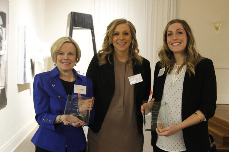 The Ames YWCA honored three women for their achievements March 5, 2015 at the Octagon Center for the Arts. Susan Rhoades received the Woman of Achievement award; Kayla Sander, senior lecturer of accounting, received the Rising Star award; and Kierstyn Feld, sophomore in pre-architecture received a scholarship. Iowa States Bhangra dance group also performed near the conclusion of the event.