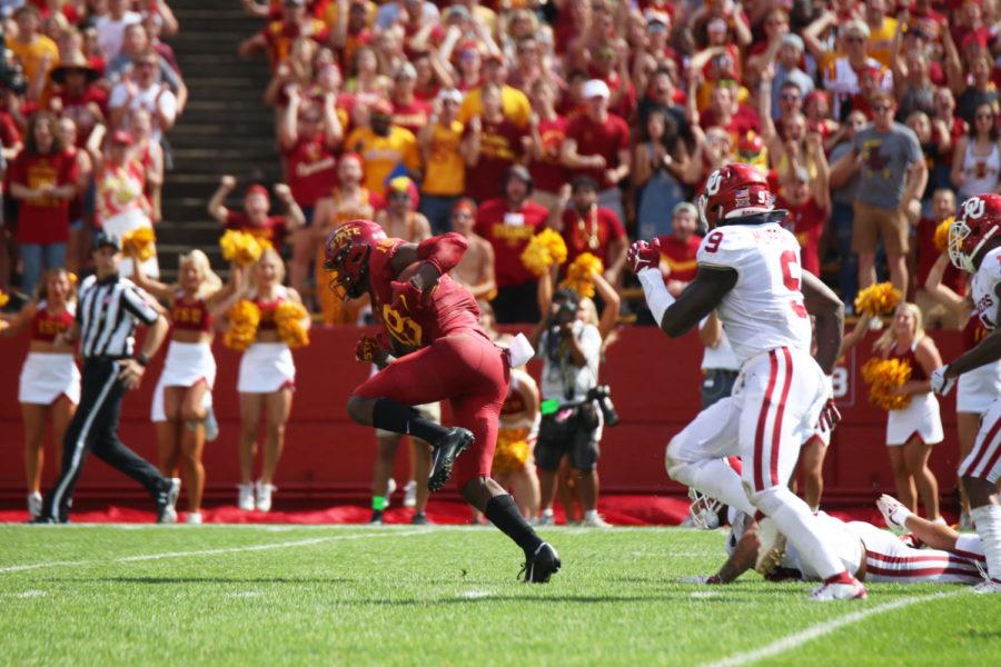 Wide+receiver%2C+Hakeem+Butler%2C+runs+towards+the+end+zone+during+the+second+quarter+of+the+football+game+against+Oklahoma+State.+Butler+scored+the+first+touchdown+for+the+Cyclone+team+during+the+game+at+Jack+Trice+Stadium+on+Sept.+15.