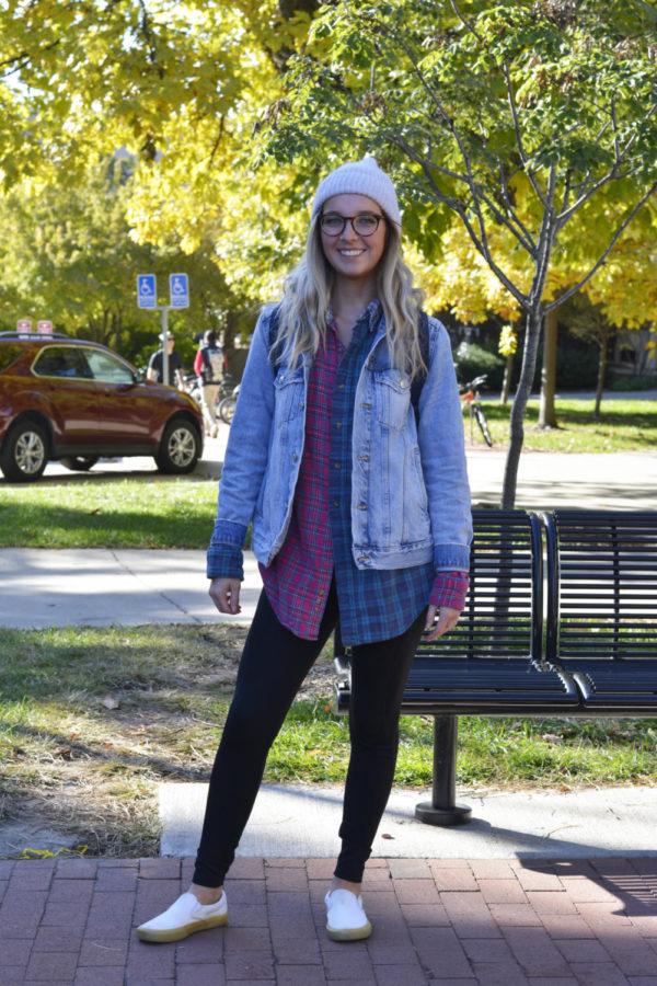 Delaney Goldsworthy, sophomore in kinesiology, shows off her fall style on campus on Oct. 18.