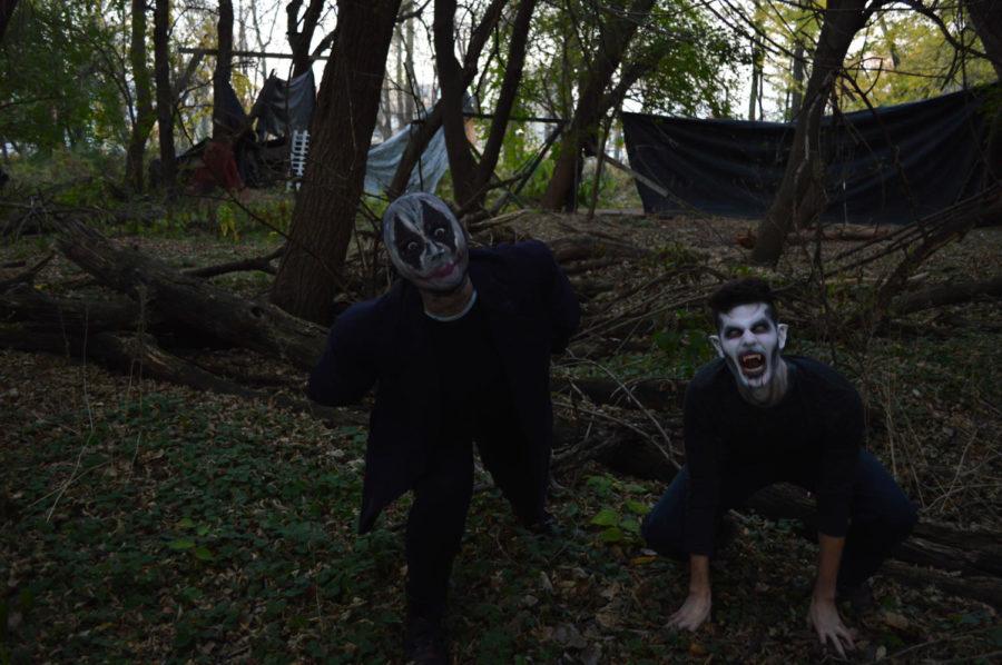 Seniors Ian Warren and Tirra Birchmier pose in the Haunted Forest on Saturday, Oct. 22, 2016. Birchmier and Warren are friends who work together as a scaring duo in the Forest. 