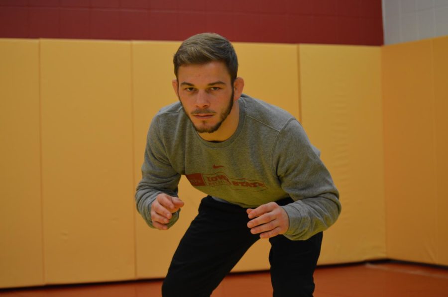 125+pound+redshirt+sophomore%2C+Alex+Mackall+poses+at+Iowa+State+Wrestlings+media+day.%C2%A0