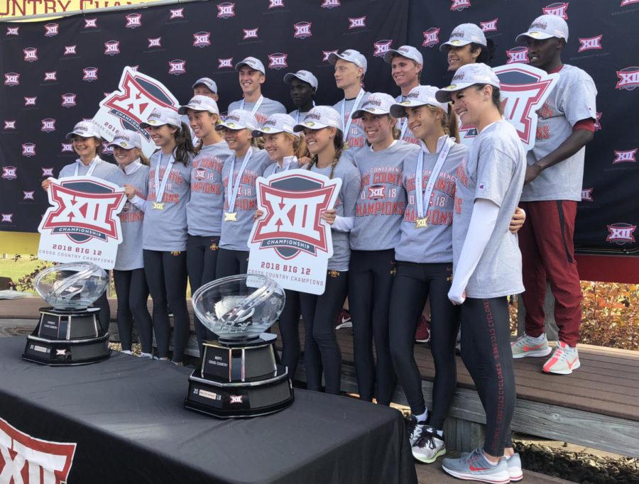 The Iowa State men’s and women’s cross country team won the 2018 Big 12 Cross Country Championships on Oct. 26, 2018, at Iowa State. The men’s team placed first overall with a score of 32. The women’s team placed first overall with a score of 35.