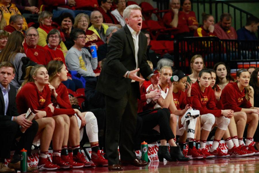Iowa State head coach Bill Fennelly reacts to a call during the Cyclones 79-68 win over Texas Tech on Wednesday night. The win moved the Cyclones to 14-11 (5-9 Big 12). 