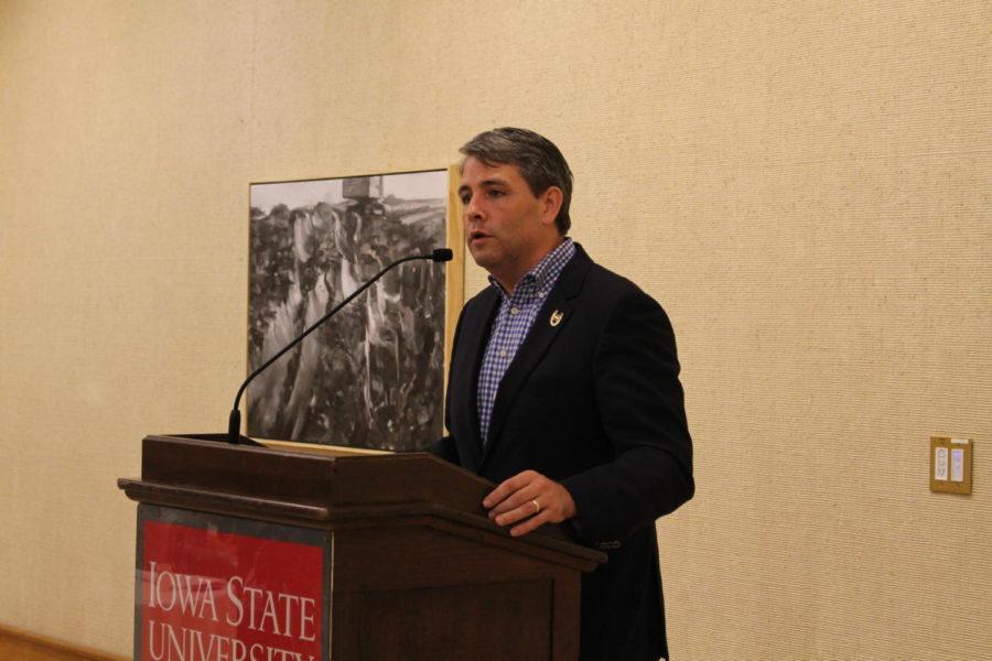 In the Iowa Secretary of Agriculture debate, Democratic candidate, Tim Gannon speaks his beliefs on agriculture. Gannon believes in defending farm income, strengthening the RFS, creating new value-added products and protecting Iowas soil and water. The debate took place in the Memorial Union on Oct. 3.