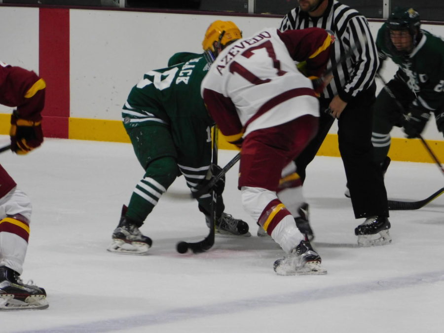 Senior forward Aaron Azevedo after a face-off during the game against the Ohio University Bobcats Oct. 19 at the Ames/ISU Ice Arena. The Cyclones lost 4-1 to the Bobcats.