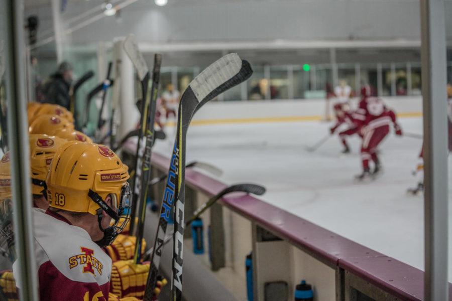 View from the bench during the Cyclone Hockey versus Alabama Hockey game on Oct. 5 at the Ames/ISU Ice Arena. The Cyclones won 4-3.