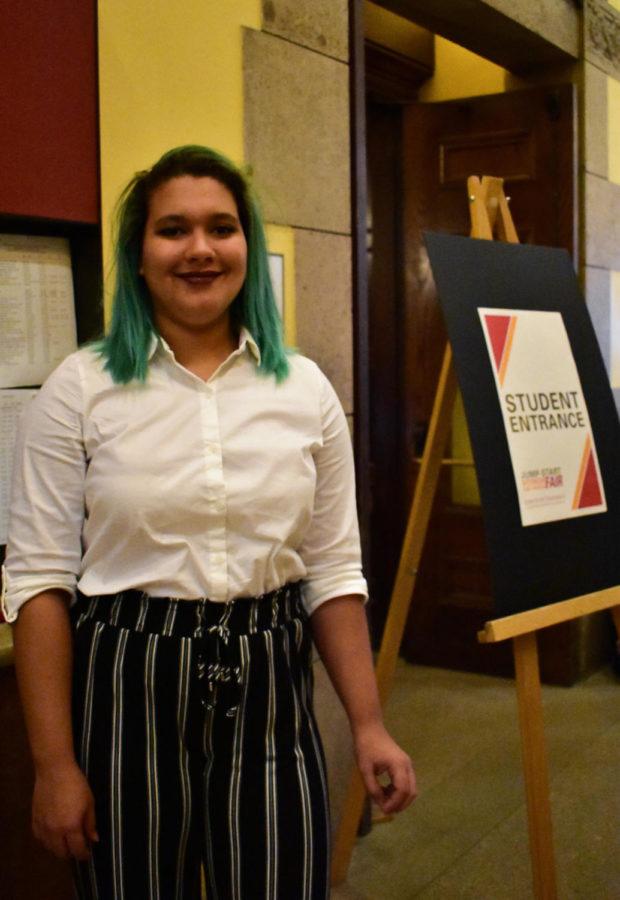 Naysha Raya, a sophomore double majoring in biology and biological premedical illustrations stands outside of the Great Hall at the Memorial Union after speaking to various companies at the Internship and Networking Fair on Oct. 17. 