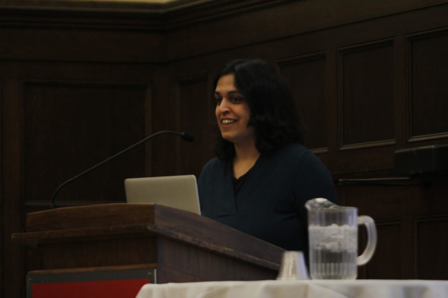 Iowa State assistant professor of biochemistry Dipali Sashital speaks to the audience during her lecture on CRISPR technology on Nov. 29 at the Iowa State Memorial Union.