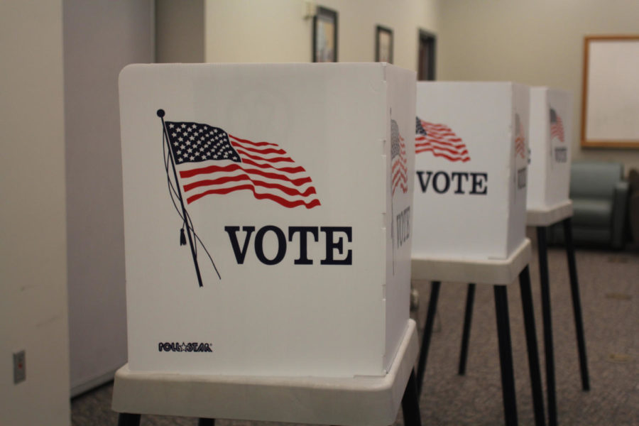 Voting booths in Maple Hall during the 2015 election.