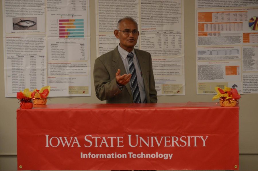 Associate Dean for Research for the College of Engineering Arun Somani talks about the road to getting NOVA and the old systems Iowa State has used at the new NOVA cluster dedication on Nov. 29 in Durham Data Center. NOVA provides Iowa State with 3X more memory for research storage as well as pooling together data. 