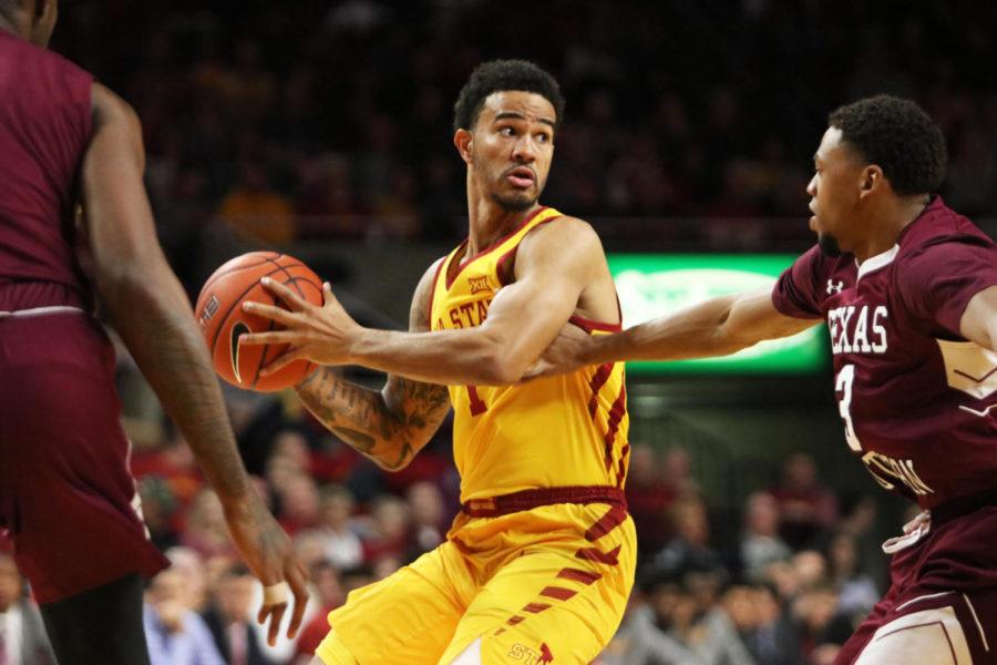 Senior+Nick+Weiler-Babb+tries+to+control+the+ball+during+the+game+against+Texas+Southern+at+Hilton+Coliseum+on+Nov.+12.+The+Cyclones+won+85-73.
