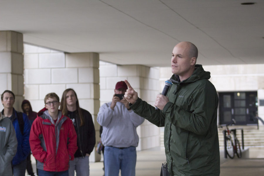 J.D. Scholten made a visit to Parks Library to talk to students and he also made a statement, “I’m not just not Steve King, I’m actually standing for something.” J.D. Scholten talks with students at Parks Library on Nov. 5.