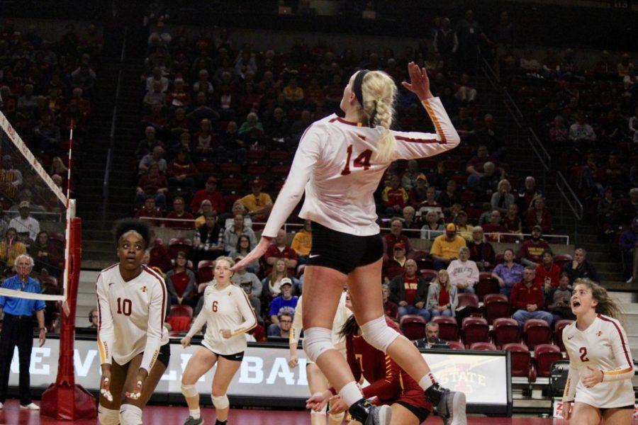 %2314+Jess+Schaben+prepares+to+fire+the+ball+over+the+net+Friday+night.+Schaben+is+a+senior+outside+hitter+for+the+Cyclones+this+year.%C2%A0