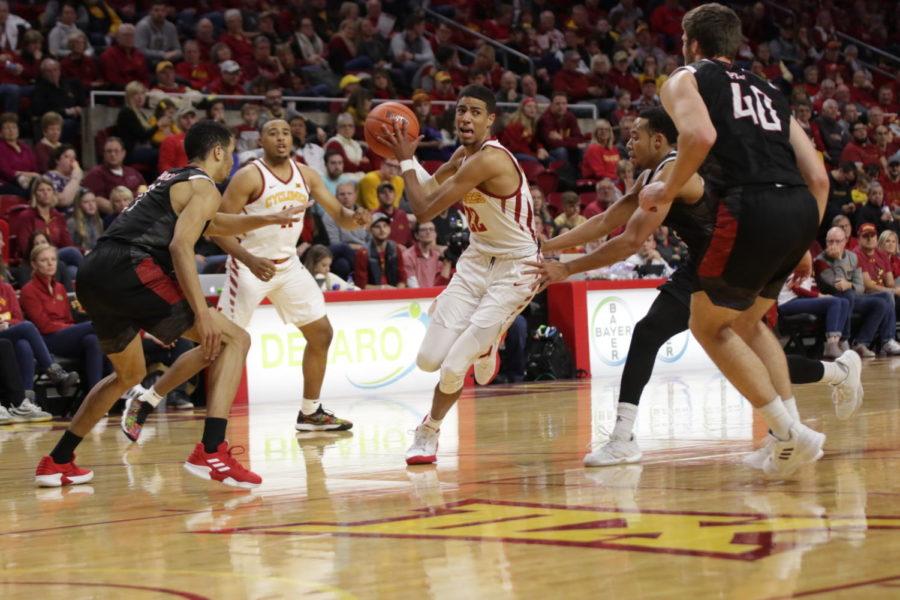 Iowa State freshman Tyrese Haliburton drives into the lane during the second half against Omaha on Monday.
