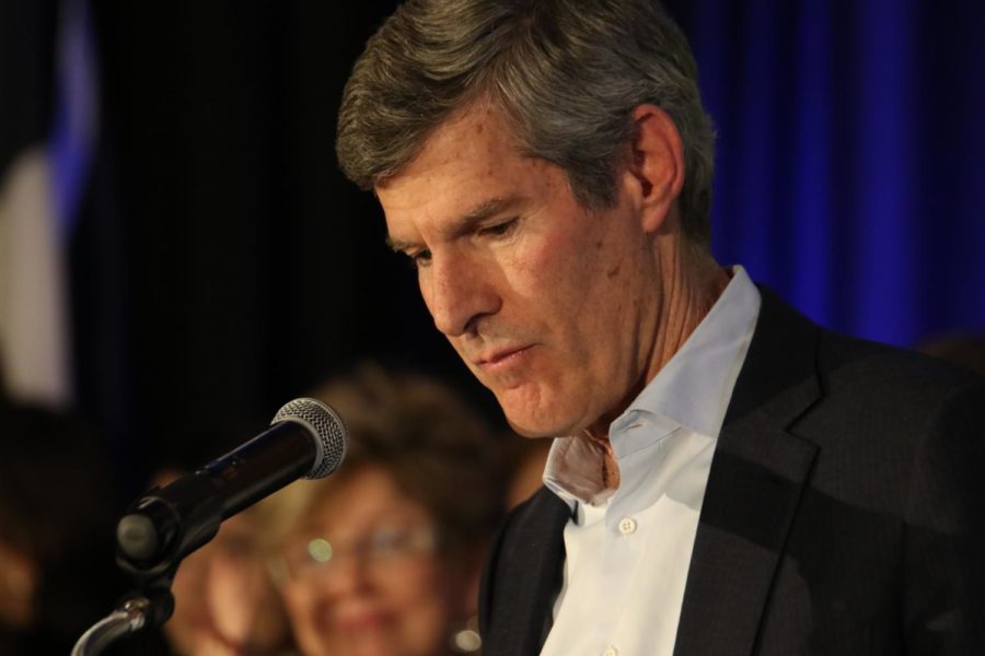 Fred+Hubbell+gives+his+concession+speech+after+conceding+the+race+for+Iowa+governor+to+Kim+Reynolds+on+Nov.+6.+Hubbell+took+an+early+lead+in+the+race+but+Reynolds+overcame+the+deficit+as+votes+poured+in.