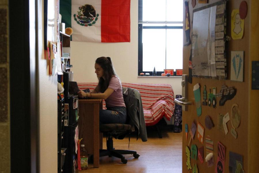 Araceli Lopez, junior in political science, pictured in her dorm room Oct 28.