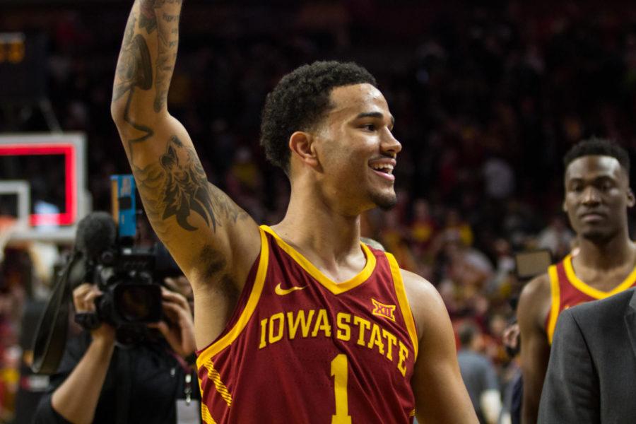 Redshirt junior guard Nick Weiler-Babb chants Number four as he walks off the court after Iowa States win over the Iowa Hawkeyes Dec. 7. Iowa State defeated the Hawks 84-78.