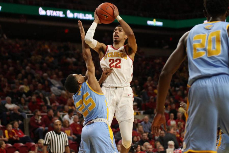 Freshman+guard+Tyrese+Haliburton+goes+up+for+the+basket+during+the+game+against+the+Southern+University+Jaguars+on+Dec.+9+at+Hilton+Coliseum.+The+Cyclones+ended+the+game+with+a+win+of+101-65.+Haliburton+topped+the+44-year-old+school+record+with+17+assists.
