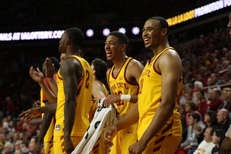 The Iowa State bench reacts late in the second half of their 81-59 win over North Dakota State.