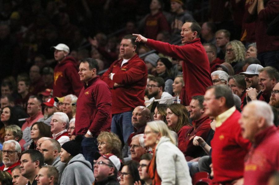 Cyclone fans disagree with a call made during the Iowa State versus West Virginia basketball game that resulted in senior Nick Weiler-Babb getting his first foul of the night. The Cyclones beat West Virginia 93-68 at Hilton Coliseum on Jan. 30.