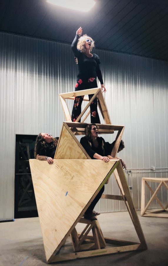 Cast members rehearse for the Jan. 20 production of Moonrock: The Musical, written and arranged by Sascha Antropov, senior in mechanical engineering, and Lyndsay Nissen, an ISU MFA alumna.  
