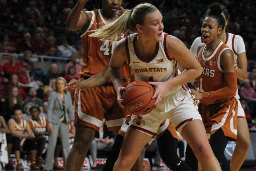 Madison Wise looks to pass the ball during the game against Texas Jan. 12. The Cyclones lost to the Longhorns 62-64.