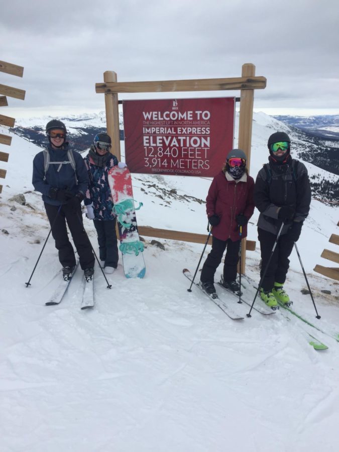 Left to right: Connor Theisen, Emily White, Morgan Langer and Micheal Klurg accomplished the highest lift in North America at Breckenridge, Colorado. Courtesy of the Ski and Snowboard Club