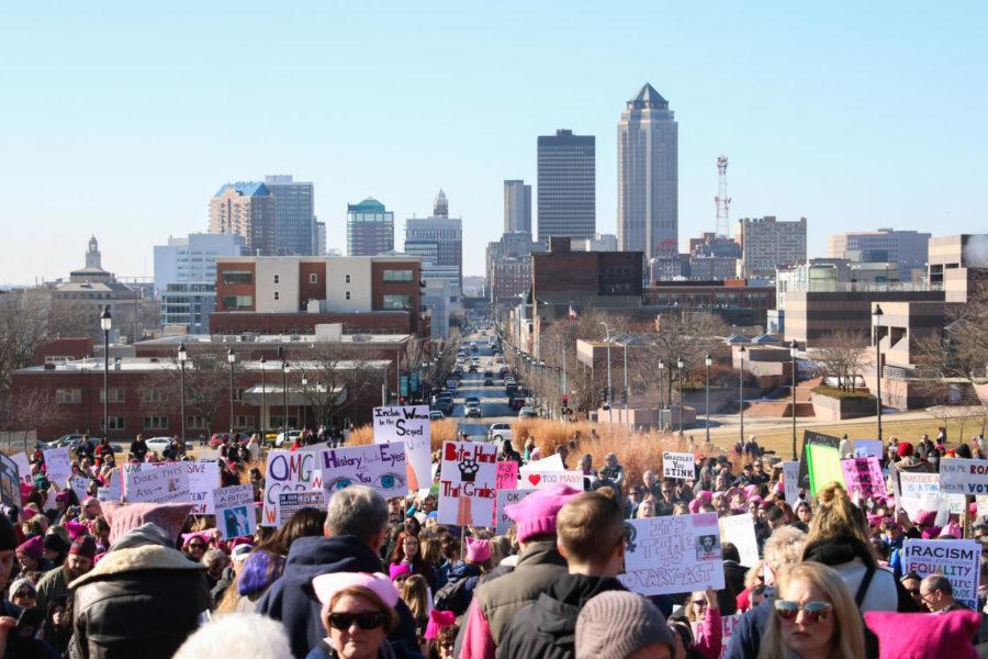 Over+a+thousand+demonstrators+filled+the+State+Capitol+complex+during+the+second+annual+Womens+March+in+Des+Moines+on+Jan.+20%2C+2018.