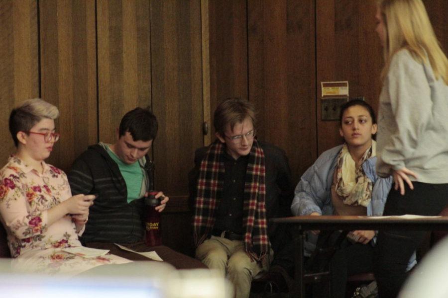 Members of the student body wait to speak during open forum at Wednesdays Student Government meeting, regarding their issues with a previous endorsement made by the Senate. 