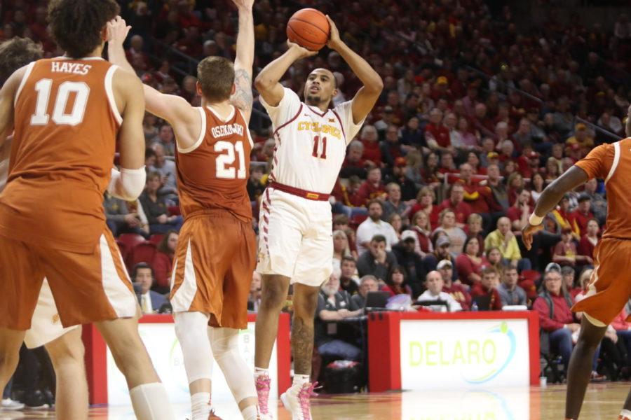Iowa State freshman Talen Horton-Tucker takes a shot during the second half against Texas on Saturday. The Cyclones won, 65-60.