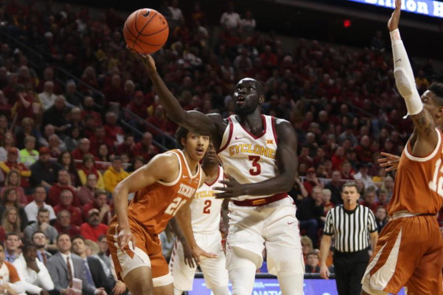 Marial Shayok flips the ball up to the hoop during the first half against Texas on February 2, 2019. Iowa State defeated the Longhorns 65-60.