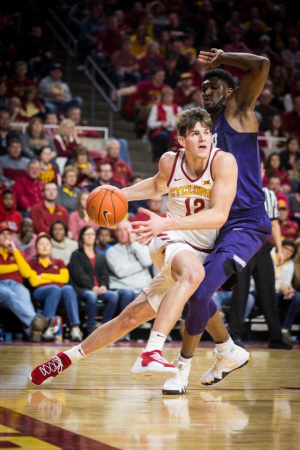 Iowa State redshirt junior forward Michael Jacobson drives to the basket during the second half of the Iowa State vs TCU men’s basketball game held in Hilton Coliseum Feb. 9. The Horned Frogs defeated the Cyclones 92-83 despite a surge from Iowa State in the last quarter.