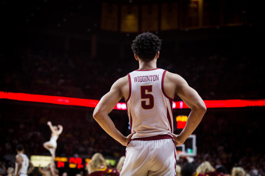 Iowa State sophomore guard Lindell Wigginton waits for the court to clear following a timeout during the second half of the Iowa State vs TCU men’s basketball game held Feb. 9 in Hilton Coliseum. The Horned Frogs defeated the Cyclones 92-83 despite a surge from Iowa State in the last quarter.