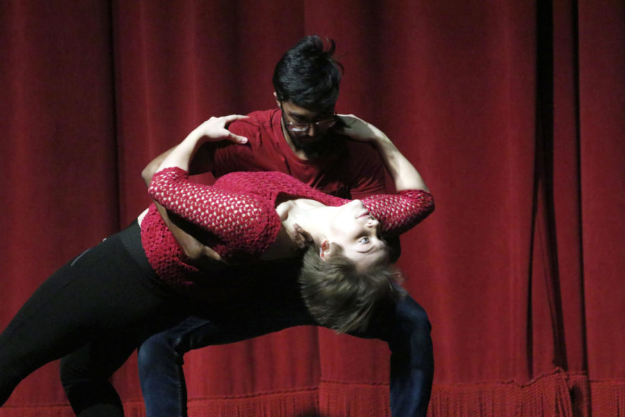 Eddie Midnight and Natasha Diehl from Descarga Latin Dance club perform a dance. The 2019 Varieties semi-finals day one took place in the Great Hall of the Memorial Union on Feb. 8. Varieties showcases performances from students and Greek pairings.