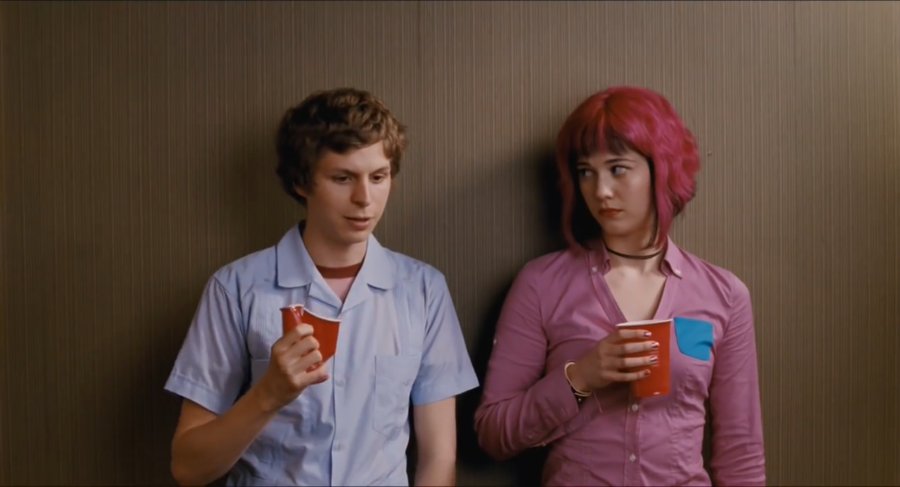 Scott Pilgrim (Michael Cera) and Ramona Flowers (Mary Elizabeth Winstead) meet for the first time at a party. 