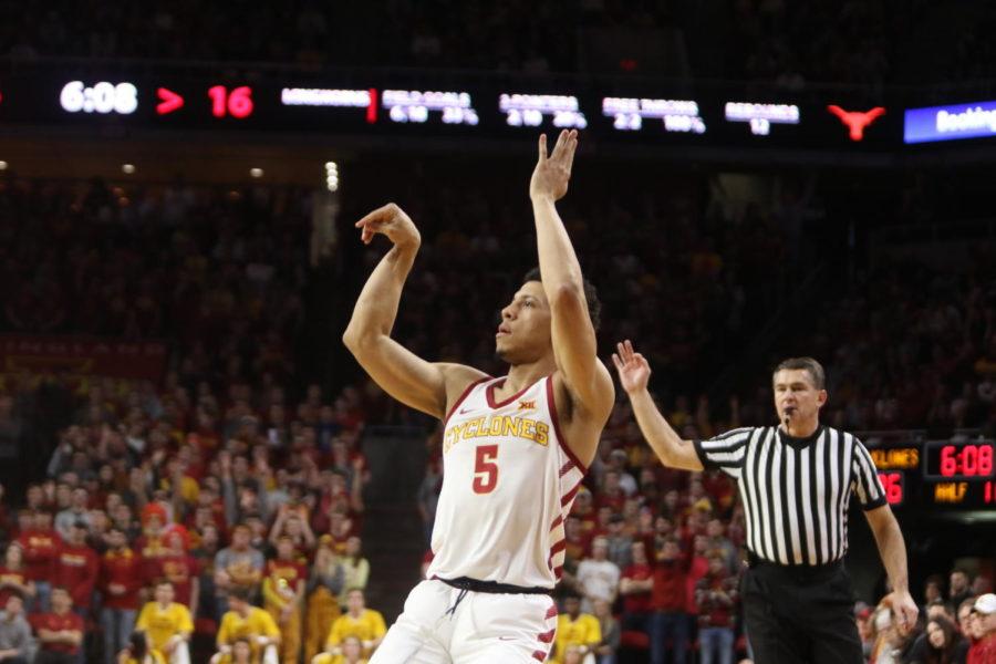 Iowa State sophomore Lindell Wigginton attempts a three-point shot during the first half against Texas on Saturday.
