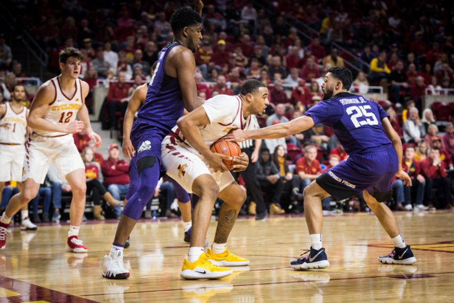 Iowa State freshman guard Talen Horton-Tucker gets the ball stripped during the second half of the Iowa State vs TCU men’s basketball game held in Hilton Coliseum Feb. 9. The Horned Frogs defeated the Cyclones 92-83 despite a surge from Iowa State in the last quarter.