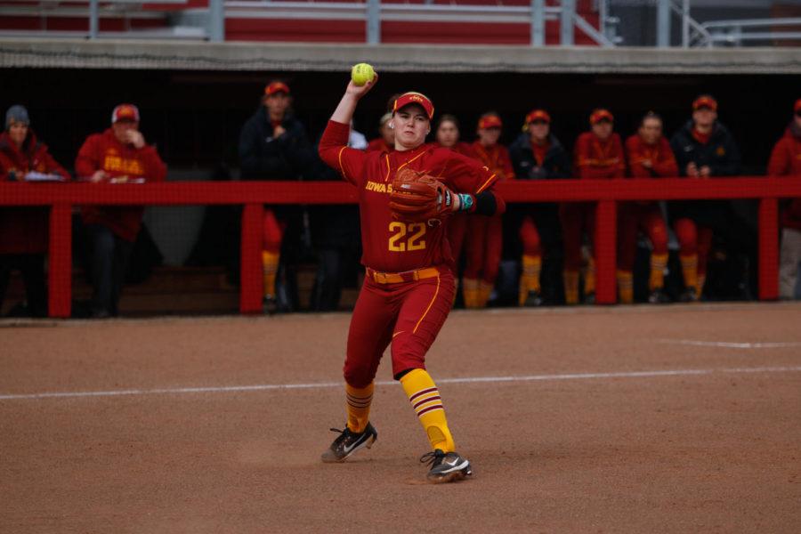 Iowa+State+pitcher+Savannah+Sanders+fields+a+ground+ball+during+the+Cyclones+11-4+loss+to+Texas.+Sanders+replaced+Weilbacher+and+went+three+innings%2C+allowing+six+hits+for+five+runs.