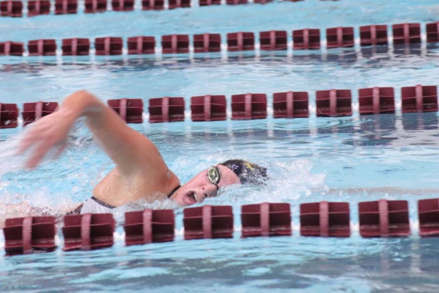 Then-junior Emma Ruehle swims the 200-yard freestyle against Illinois State University on Jan. 18, 2019 at Beyer Pool. Iowa State University won 191-100.
