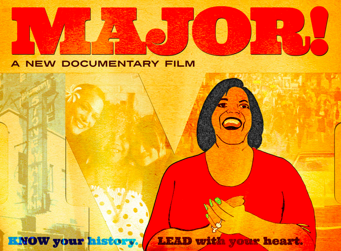 A flyer depicting Miss Major and promoting the documentary film.