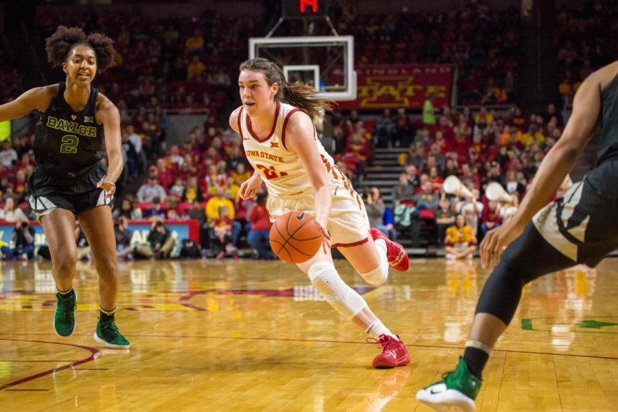 Iowa+State+Senior+Bridget+Carleton+goes+in+for+a+shot+during+their+game+against+the+Baylor+Bears+on+Feb.+23+at+the+Hilton+Coliseum.