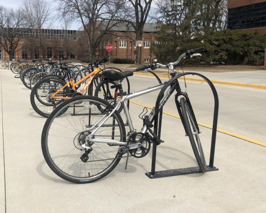 Since the snow has melted away, bicycles are roaming the streets and sidewalks of Iowa States campus.