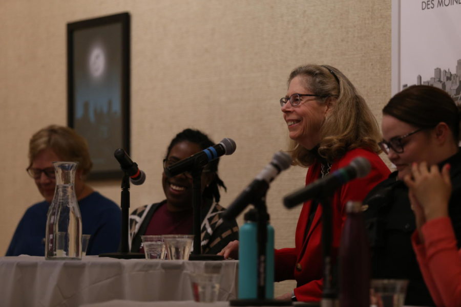 Sally Deters, Jazzmine Brookes, President Wendy Wintersteen, and Natasha Greene were four of the five women on the womens empowerment night panel. The women talked about their experiences in their fields dealing with being a women. The panel was held Wednesday March 6 in the Memorial Union. 