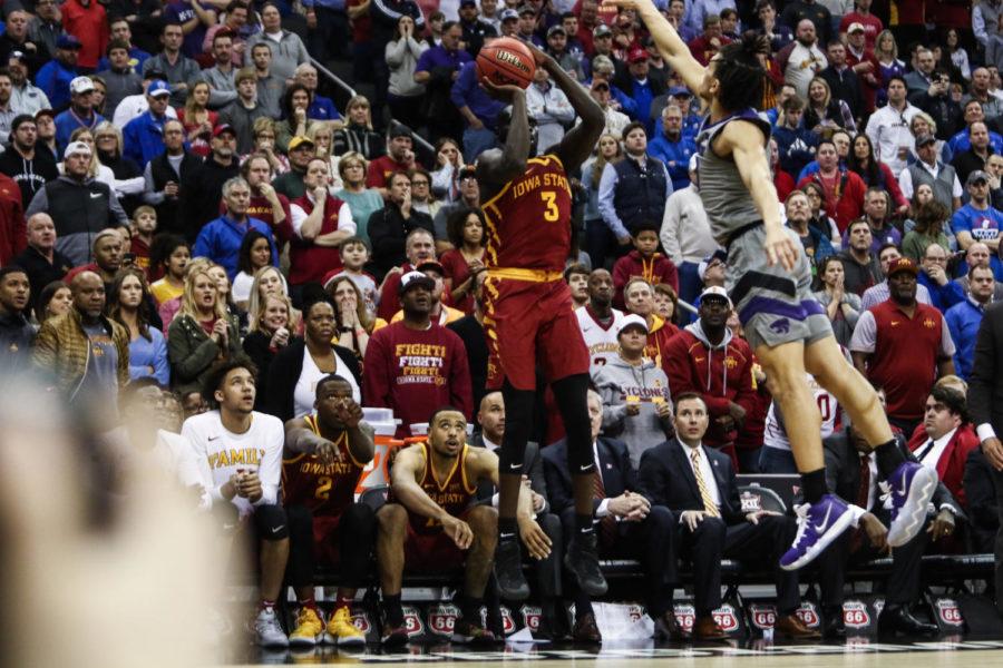 Then+Iowa+State+senior+Marial+Shayok+hits+a+stepback+three+at+the+shot-clock+buzzer+to+put+the+Cyclones+ahead+by+three+with+under+a+minute+left+against+Kansas+State+on+March+15.+Shayok+and+teammate+Taken+Horton-Tucker+were+selected+in+the+second+round+of+the+2019+NBA+draft.