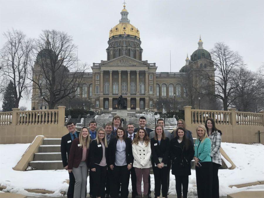 The Iowa Corn Collegiate Advisory Team visited the capitol to learn about lobbying and policy work in conjunction with the Iowa Corn Growers Association. Courtesy of Claire Solsma