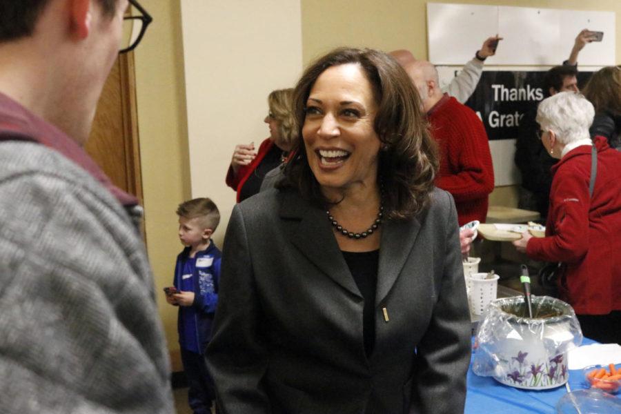Senator Kamala Harris arrives at the Soup Supper. Sen. Harris met with community members before giving a speech. I think we all know we are at an inflection point in the history of out country, this is a moment in time that is requiring us all collectively and individually to look in a mirror and ask a question and that question is who are we?, Sen. Harris said. The Story County Democrats held their annual Soup Supper at the Collegiate United Methodist Church on Feb. 23.