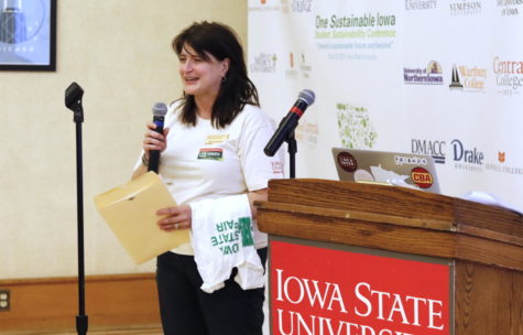 Merry Rankin, director of sustainability at Iowa State, delivers closing remarks. Consider the future that lies in front of us, Rankin said. We all are a part of it. We all have a part in it. We all have responsibilities for it. The All-Iowa Student Sustainability Conference took place on March 8, 2019 at the Memorial Union.
